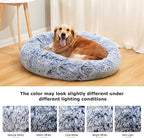 Bedfolks Calming Donut Dog Bed, 23 Inches Round Fluffy Dog Beds for Small Dogs, Machine Washable Anti-Anxiety Plush Puppy Bed（Navy Blue, Small）