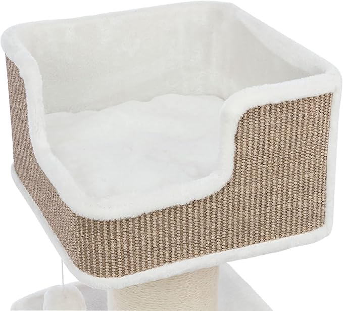 TRIXIE 33.9-in Ava XXL Cat Tree with Thick Scratching Post, Cat Condo, Cozy Top Platform with Removable Cushion, Dangling Cat Toy, Brown/White