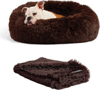 Best Friends by Sheri Bundle Set The Original Calming Shag Donut Cuddler Cat and Dog Bed + Pet Throw Blanket Dark Chocolate Small 23" x 23"