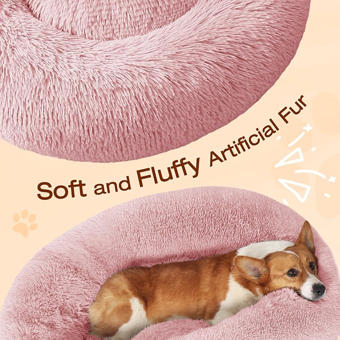 JOLLYVOGUE Dog Bed, Calming Anti-Anxiety Large Dog Bed, Fluffy Donut Cushion for Medium and Large Pets (27"/30"/36")