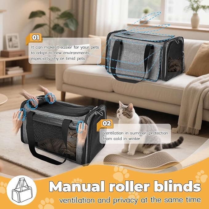 YUDODO 2 Packs 25 lbs Lightproof Soft Sided Pet Carrier for Large Cat & Small Dog Airline Approved Travel Puppy Carriers with Side Pockets & Reflective Mesh, Foldable Portable for Car Grey Green+Grey