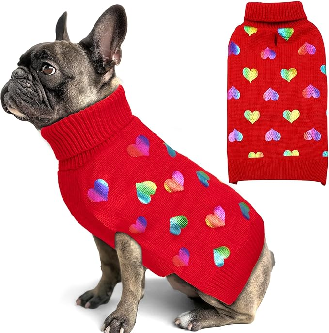 KYEESE Dog Sweaters Colorful Radiant Printing Love Design with Leash Hole Pet Sweater Pet Clothes,L