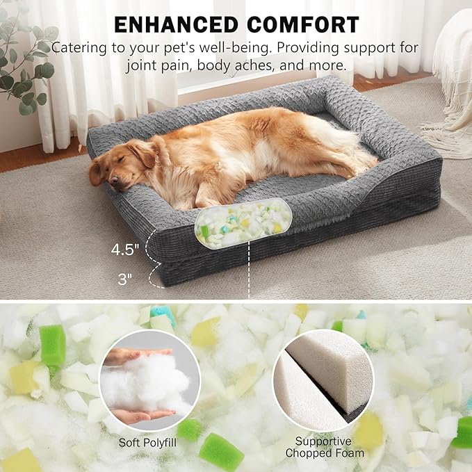 INVENHO Orthopedic Dog Bed Medium Size, Egg-Crate Memory Foam Dog Couch Bed with Washable Removable Cover, Waterproof Lining and Nonskid Bottom