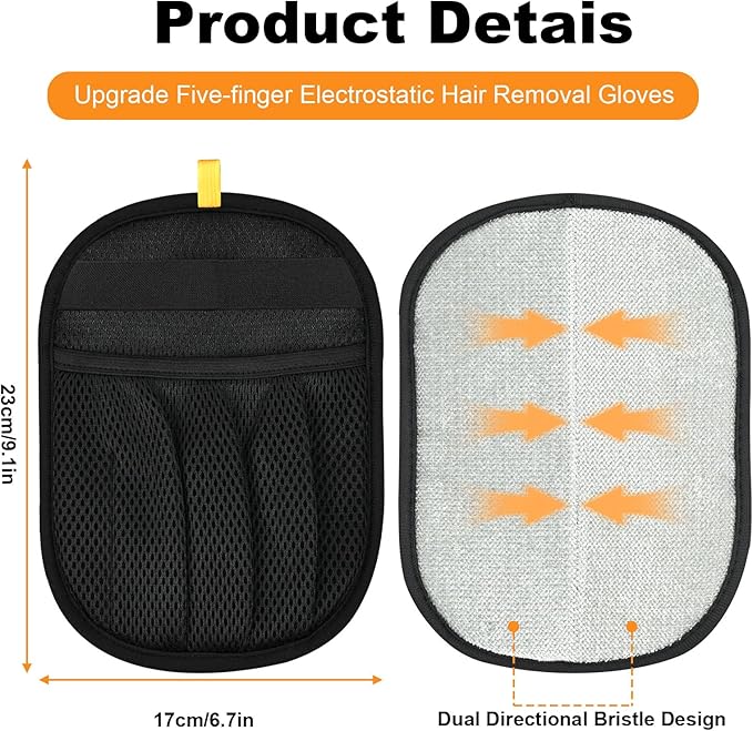 2PCS Upgraded 5-Finger Pet Hair Removal Glove for Cats & Dogs, Reusable Electrostatic Pet Hair Remover Gloves, Efficient Pet Grooming Gloves Brush Tool for Furniture, Clothing, Couch & Carpet