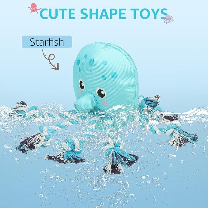 SCENEREAL Dog Water Toy for Small Medium Dogs- Floating Dog Toys Squeaky Toys for Pool Fetch, Octopus Shape Durable Rope Interactive Pet Chew Toy Summer Outdoor Interactive Play