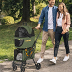 PAWZIDEA Double Pet Stroller with 2 Detachable Carriers, Portable Dog Crate for Car Travel & TSA-Approved Expandable Cat Carrier, Foldable Lightweight Jogger Stroller for 2–4 Cats or Small/Medium Dogs