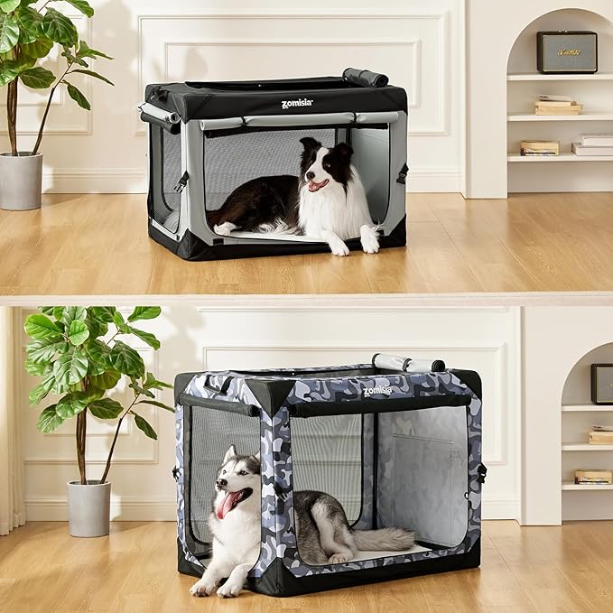 36 Inch Collapsible Dog Crate for Large Dogs - Portable Dog Travel Crate Soft Sided with Breathable Mesh Windows, Foldable Dog Kennel for Indoor and Outdoor, Grey