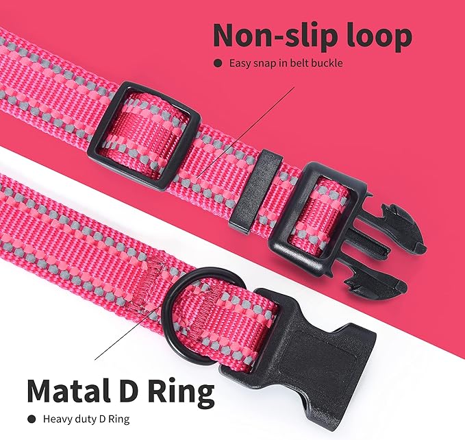 Mile High Life Nylon Night Light Glow Collar, Reflective Light Up Dog Collar, Fluorescent Self-Luminescent Strap for Small Medium Large Dogs (Pink, L Neck15-19")