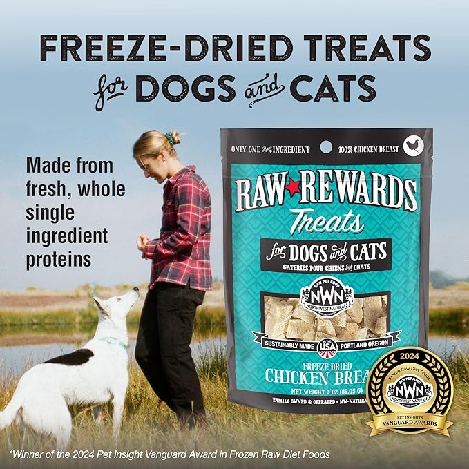 Northwest Naturals Raw Rewards Freeze-Dried Chicken Breast Treats for Dogs and Cats - Bite-Sized Pieces - Healthy, 1 Ingredient, Human Grade Pet Food, All Natural - 3 Oz