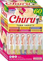 INABA Churu Cat Treats, Grain-Free, Lickable, Squeezable Creamy Purée Cat Treat/Topper, 60 Servings, Tuna Variety Box