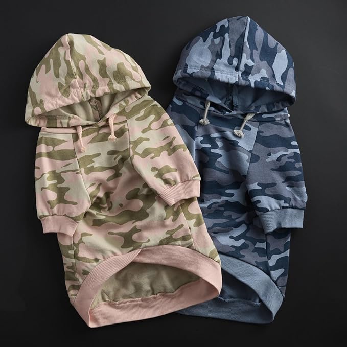 Rocky – The Orginal Lightweight Hooded TEE 100% Organic Cotton Dog Hoodie Pet Coat Sweater for Small, Medium, Large Dogs, Navy Camo, XX-Small