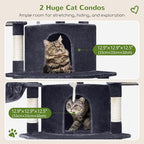 Globlazer Corner Cat Tree for Large Cats, 66inch Tall Curved Series Large Cat Tower for Multiple Indoor Cats with 6 Scratching Posts, 2 Spacious Cat Condos, Hammock, Hanging Basket, C66, Dark Grey
