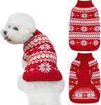 KOOLTAIL Cable Knit Small Dog Sweater Turtleneck, Cold Weather Pullover Classic Knitwear with Leash Hole, Snowflake Pattern Thick Warm Winter Pet Clothes, Medium Dog Christmas Sweater, Red SM