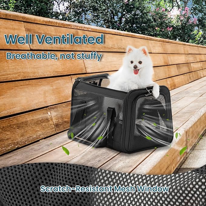 Petsfit Cat Carrier Dog Carrier, Large Capacity Lightweight Soft-Sided Pet Carrier for Travel, with Adjustable Shoulder Strap, Auto Locking Zipper Head and Washable Fleece Pad