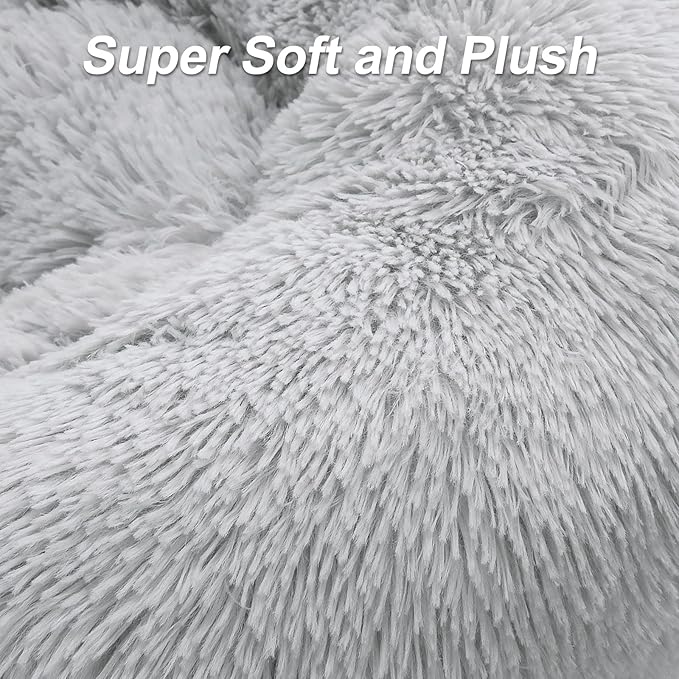 MIXJOY Orthopedic Dog Bed - Comfortable Donut Cuddler Round Bed - Ultra Soft Washable Dog & Cat Cushion (30'', Grey)