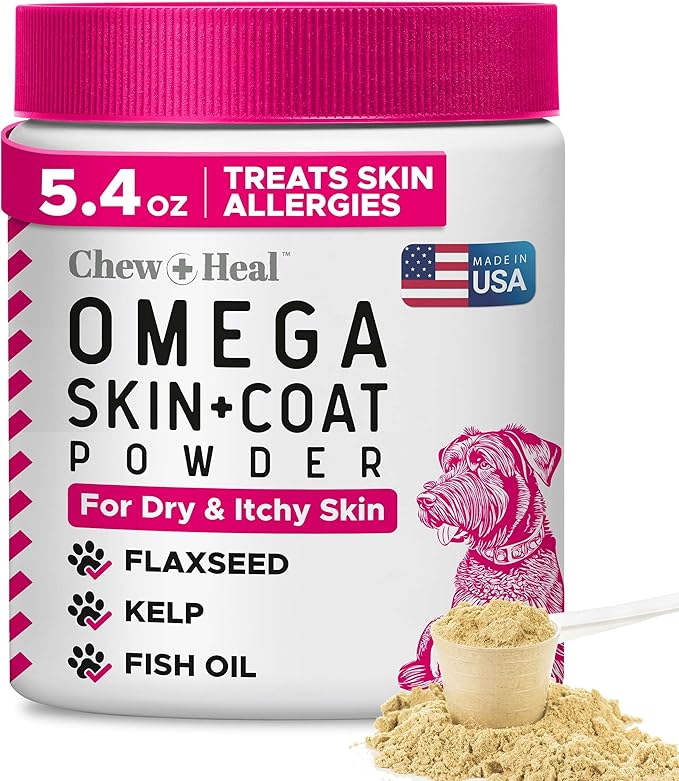 Omega 3 Powder for Dogs - 5.4 oz of Dog Powder Supplement for Skin and Coat - Made with Omega 3, 6, and 9 Fatty Acids, Biotin, and Vitamin C - Made in The USA