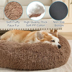 Dog Calming Beds for Small Medium Large Dogs - Round Donut Washable Puppy Dog Bed, Anti-Slip Faux Fur Fluffy Donut Cuddle Anxiety Cat Pet Bed(32'' Khaki