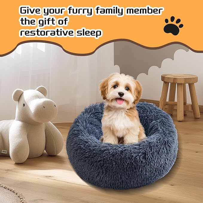 Comfort Donut Dog Bed for Small Dogs, Cat Bed & Pet Bed for Indoor Use, Medium Size with Soft Plush, Round Dog Beds for Large Dogs and Cats (Gray, 32''Lx32''Wx8''Th)