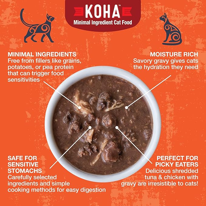 KOHA Poké Bowl Tuna & Chicken Entree in Gravy for Cats, 12-Pack of 3oz Pouches