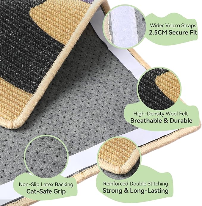 3-in-1 Sisal Cat Scratcher Mat 23.6x15.7'' Protects Carpet Couch & Furniture with Sticker Tape, Floor & Wall Cat Scratching Pad, Anti-Slip, Durable for Indoor Outdoor Cats (Warm Beige)