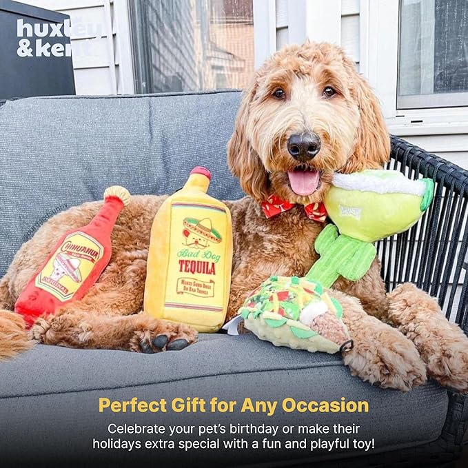 Huxley & Kent Funny Dog Toy w/Squeaker – Power Plush Squeaky Dog Toys for Small, Medium & Large Dogs – Soft Stuffed Animal for Indoor Play & Fetch - Taco Tuesday, Small