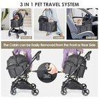T3 Foldable Pet Stroller for Small Dogs & Cats – 3-in-1 Lightweight Design, 180° Canopy & Detachable Carrier (Black)
