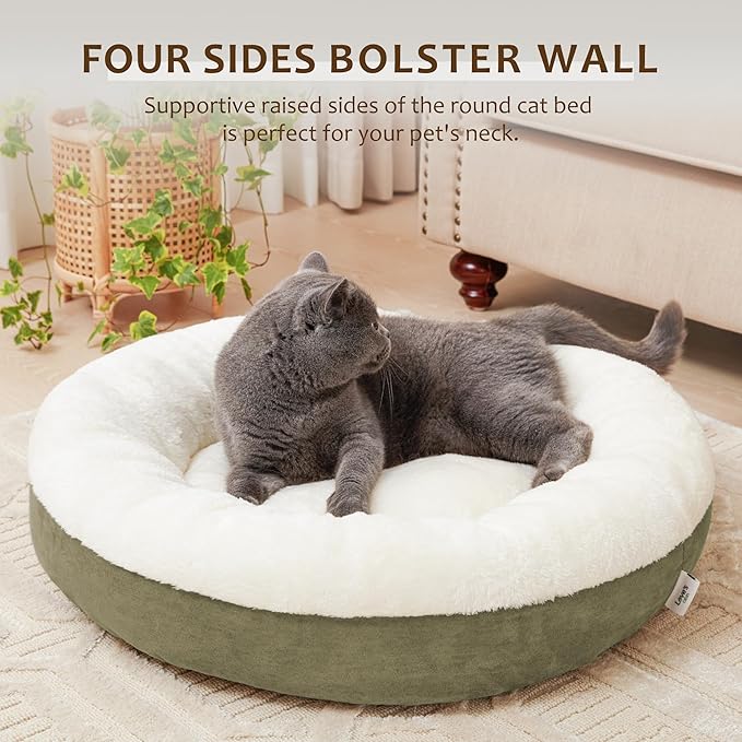 Love's cabin Round Donut Cat and Dog Cushion Bed, 20in Pet Bed For Cats or Small Dogs, Anti-Slip & Water-Resistant Bottom, Super Soft Durable Fabric Pet beds, Washable Luxury Cat & Dog Bed Olive Green