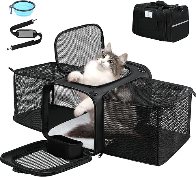 Pet Dog Cat Carrier Soft, Airline Approved Dog Carriers for Small Dogs, Washable Pet Carrier, Large Cat Travel Carriers, Portable TSA Carrier in Cabin, Soft Pet Bag Carrier for Puppy (Black)