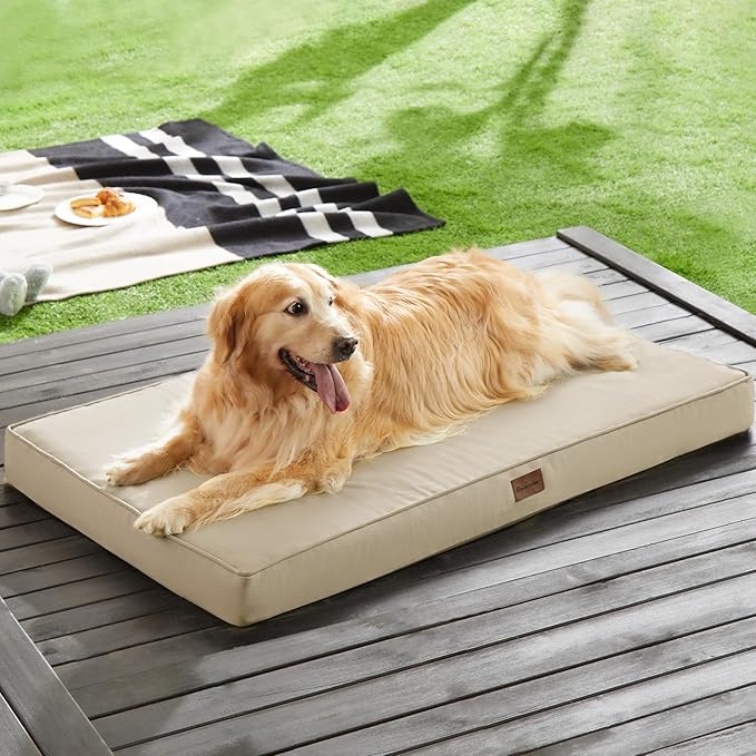 BFPETHOME Outdoor Dog Bed for Large Dogs, Waterproof, Orthopedic with Removable Washable Cover, Egg Crate Foam Mat (36 x 27in, Beige)