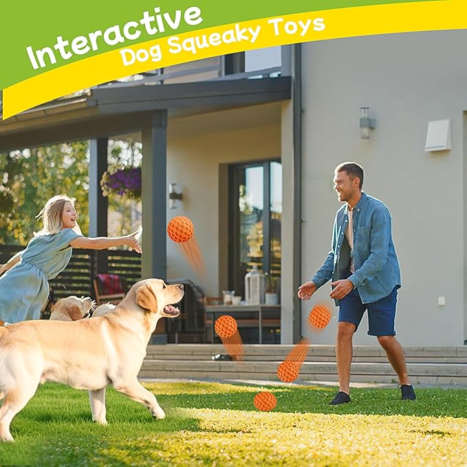havit Indestructible Squeaky Dog Balls for Aggressive Chewers, Interactive Dog Toys to Keep Them Busy, Rubber Dog Chew Toy for Large Medium Breeds, Outdoor Waterproof (3 Colors)