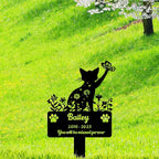 Custom Pet Cat Memorial Grave Marker, Personalized Flowers Cat Memorial Grave Marker Metal Art Cat Remembrance Loss Gift, Customized Butterfly Cat Memorial Engraved Sign with Stake