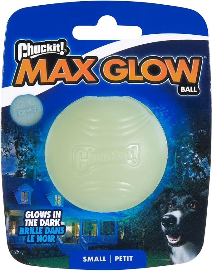 Chuckit! Glow in the Dark Bouncy Balls - Ball for Dogs, Chuckit Dog Toy, Max Glow Balls - Small, 2 Inch, Pack of 1