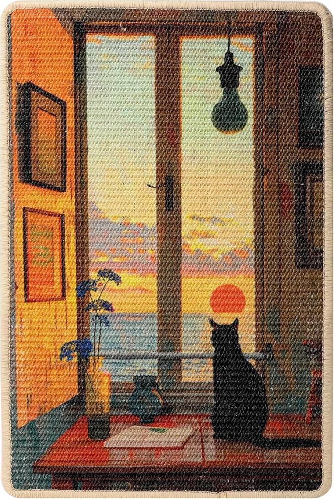 3-in-1 Sisal Cat Scratcher Mat 23.6x15.7 – Durable Scratch Rug for Floor & Wall with Sticker Tape, Protects Couch, Carpet & Furniture, Anti-Slip, Pet-Safe for Indoor/Outdoor Cats, Golden Afterglow