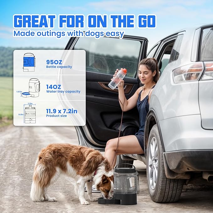 Dog Water Bottle Bowl Dispenser - 95OZ Large Dog Travel Water Bottle Portable with Pull-Out Travel Water Bowl for Dogs Camping Hiking Traveling Beach Park Accessories, Leak-Proof Pet Water Dispenser