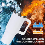 40 oz Tumbler with Handle and Straw Lid Insulated Cup Stainless Steel Water Bottle Travel Mug Cupholder Use Gifts for Women Men Kids Trek Collection White