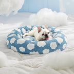 LE SURE Donut Dog Bed Medium Size Dog - Round Cat Beds for Indoor Calming Pet with Washable Cover, Cute Modern Puppy Beds with Jacquard Shaggy Plush & Anti Slip Bottom, 30 Inch, Blue