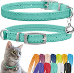 CollarDirect Leather Cat Collar with Bell - Kitten Collar, Small and Big Cat Collar for Boy Cats, Girl Cats with Safety Elastic Strap (Neck Fit 6"-7", Mint Green)