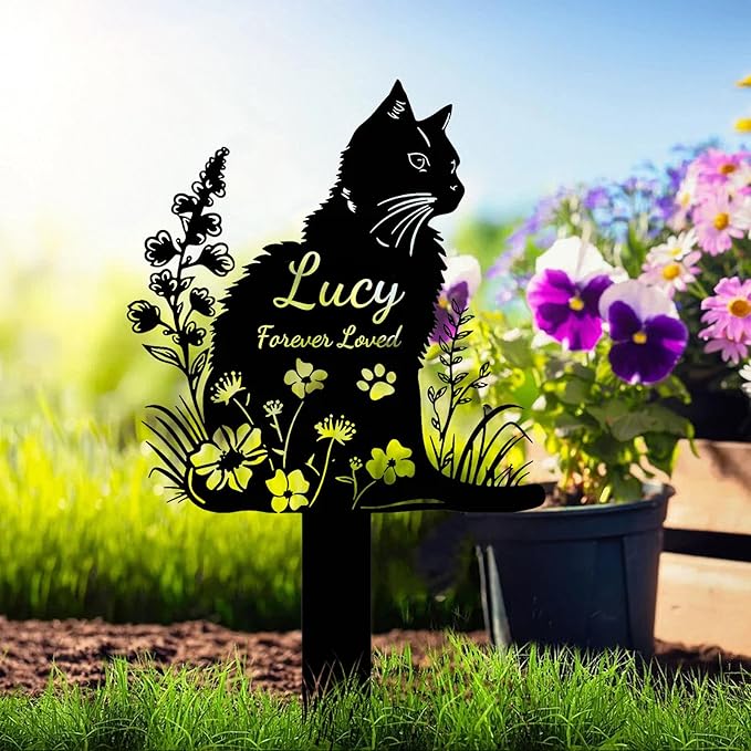 Custom Cat Memorial Grave Marker Stake Personalized Cat Memorial Garden Stake Pet Loss Sympathy Gift Outdoor Memorial Engraved Sign Cat Headstones Metal Sign Pet Plaque Yard Stake