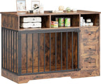 48'' Dog Crate Furniture, Farmhouse Heavy Duty Dog Kennel with Bowl & Storage Drawers, Medium Dog Cage End Table for Small Medium Dogs, Retro Brown
