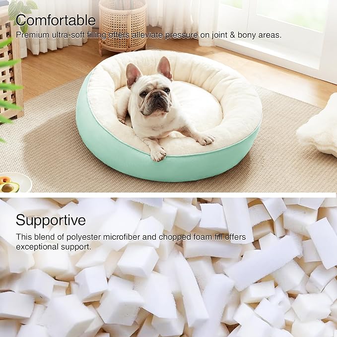 Love's cabin Round Donut Cat and Dog Cushion Bed, 25in Pet Bed for Small or Medium Dogs, Anti-Slip & Water-Resistant Bottom, Soft Durable Fabric Pet Beds, Washable Calming Cat & Dog Bed Teal