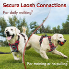 Eagloo Dog Harness Medium Sized, Easy Wearing with 3 Buckles, Adjustable No Pull Pet Harness with 2 Rings for Walking, No Chock Reflective Soft Padded Vest with Control Handle, Black & Red, M