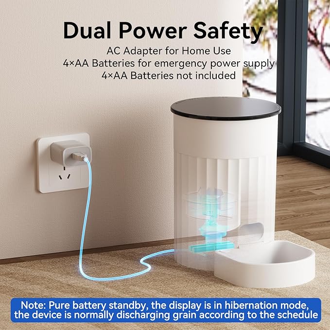 PAPIFEED Automatic Cat Feeder 3L, Timed Cat Feeders for Dry Food, Programmable Feeding Schedule, Automatic Pet Food Dispenser with Dual Power Supply, 1-4 Meals Per Day for Cats and Small Dogs