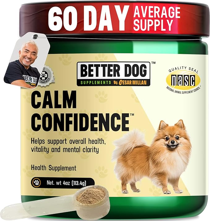 Better Dog Supplements Calm Confidence by Cesar Millan – Natural Cognitive & Brain Support for Dogs – Focus, Energy & Vitality with Ashwagandha, Panax Ginseng & Herbs – 4oz, (60-Day Supply)