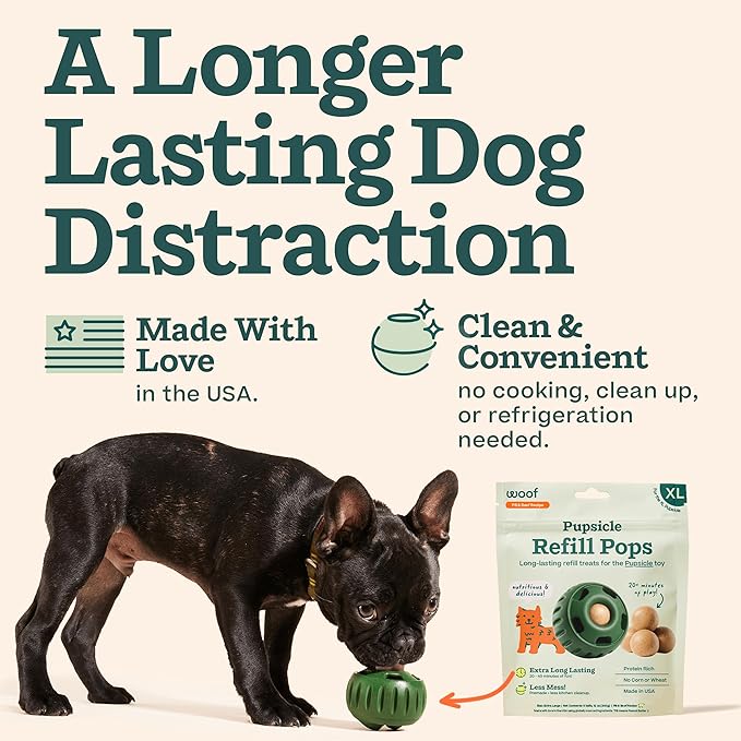 WOOF Pupsicle Refill Pops - Low-Mess Dog Snacks - with Peanut Butter and Beef - Dog Treats - Long Lasting - XL Pops - 5 Count