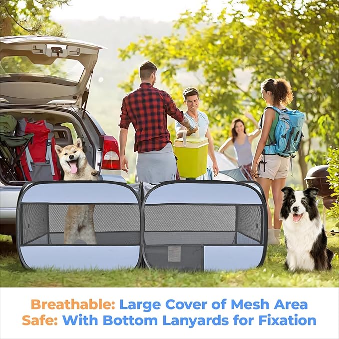 2-in-1 Dog Playpen, 46.5'' Pop Up Cat Puppy Pet Playpens Indoor/Outdoor Cats Enclosed, Cat Dog Tent Crate Cage Kennel, Portable Playpen for Kitten, Small Animals Play Pen(No Divider, Unified Space)