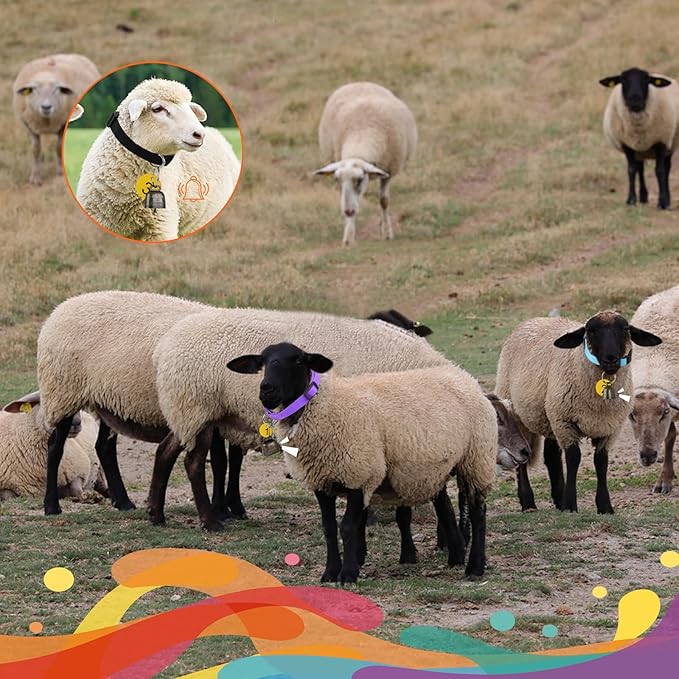 12 Pack Goat Collars with Bells and Number Tag，Adjustable Nylon Grazing Copper Bells with Pet Livestock Plastic ID Number Tags, Sheep Collars Set for Small Farm Animal Goat Sheep Cow