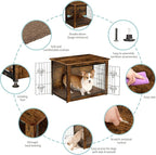 DWANTON Dog Crate Furniture with Cushion, Wooden Kennel Table with Double Doors, Indoor Dog House, Medium Size, 32.5" L, Rustic Brown