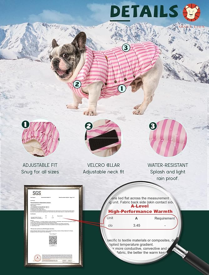 SPACE LION Puffer Jacket, Down Winter Coat, Waterproof, Windproof, Lightweight Jacket, Adjustable Fit for Small, Medium, Large Dogs (Pink, M)