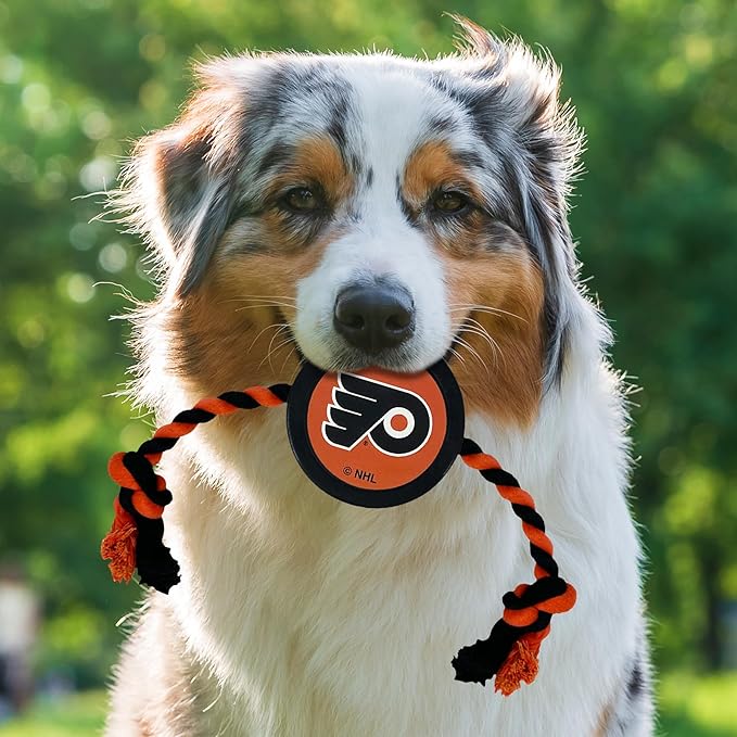 Pets First NHL Philadelphia Flyers Puck Toy for Dogs & Cats. Play Hockey with Your Pet with This Licensed Dog Tough Toy Reward!