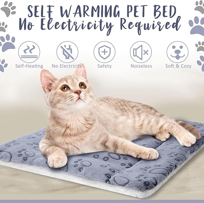 2 Pack Self Warming Cat Mat Self Heating Cat Pad Cat Bed Reversible Machine Washable Reflects Body Heat Warm Thermal Pet Pad Crate Blanket for Feral and Indoor Cat (Dog Paw,21" X 14")